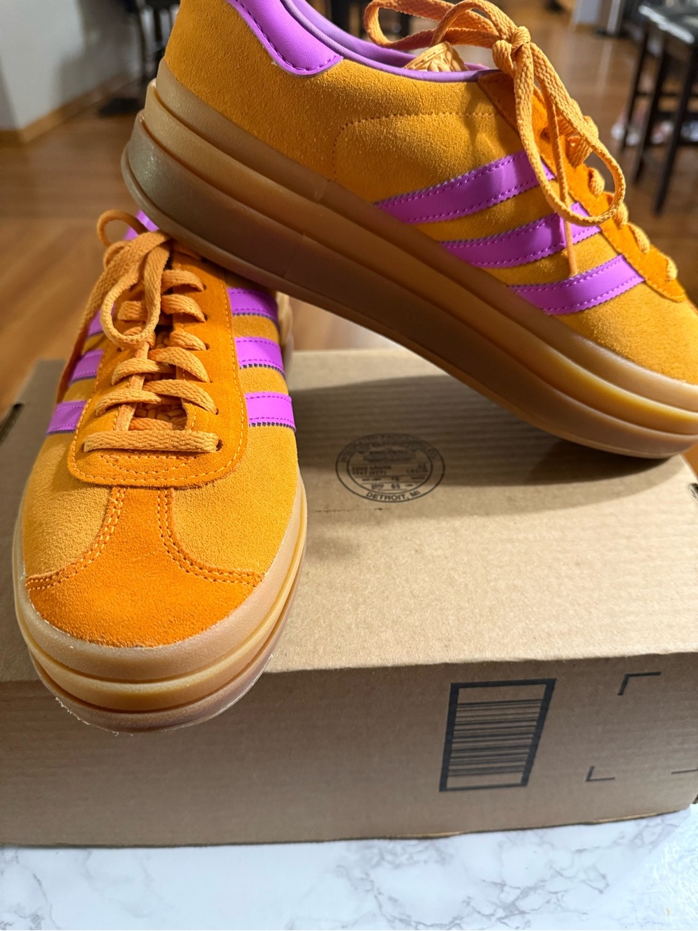 Women’s Orange Suede Sneakers with Pink Accents - Picture 2 of 6